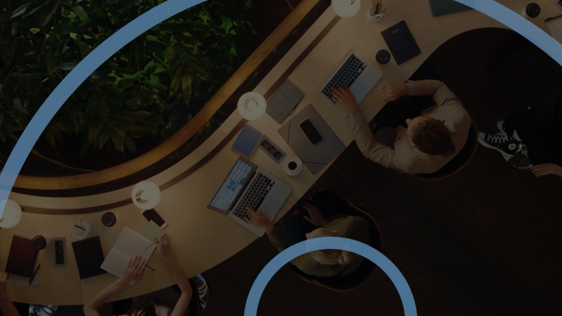 aerial view of office desk