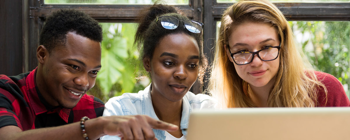 students studying with computer